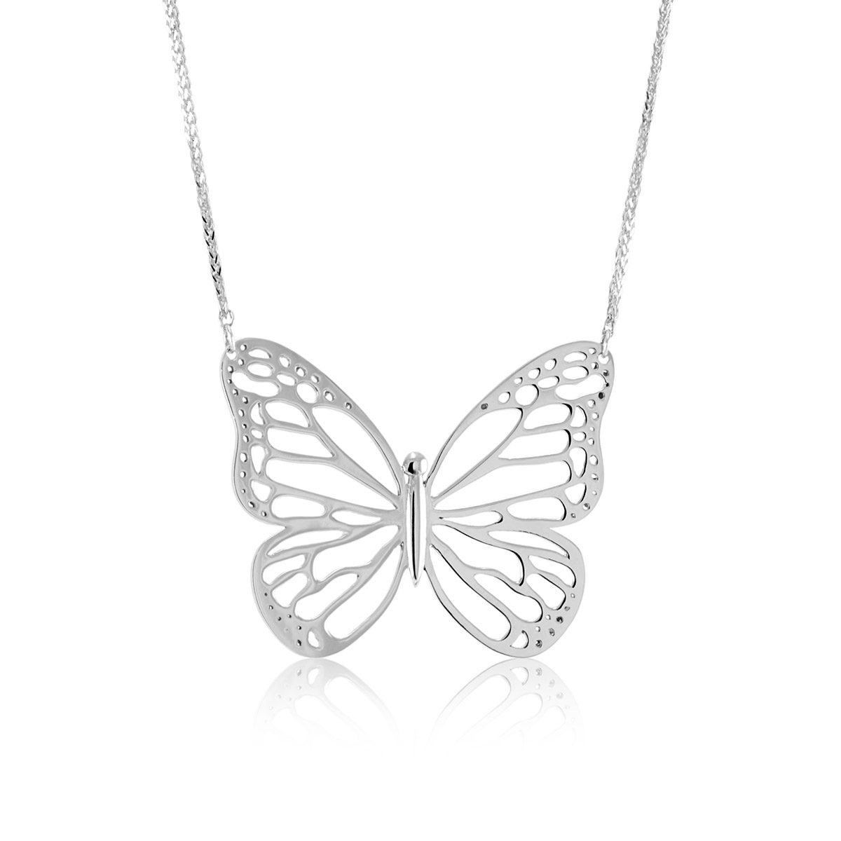 Diamond Accent Tilted Butterfly Pendant in 10K White Gold | Zales