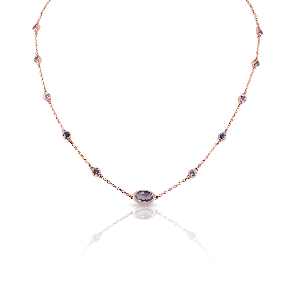 36.02ctw of Multi-Colored Sapphires & Diamond Necklace In Yellow Gold -  Ruby Lane