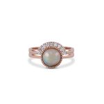 Opal milgrain and diamond stacking ring set