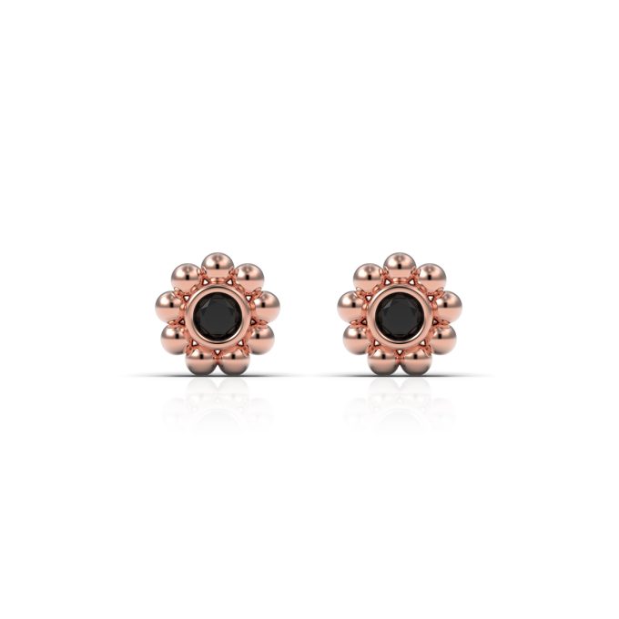 Uhani_Mini_bubbles_s_crnimi_diamanti_roza_zlato Black_diamond_mini_bubbles_circle_earrings_rose_gold