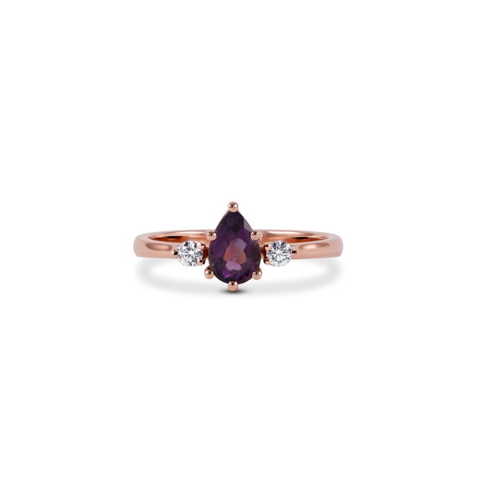 Zarocni_prstan_solza_ametist_z_diamanti_Roza_zlato Pear_Amethyst_with_side_diamonds_engagement_ring_rose_gold