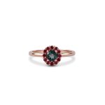 One_of_a_kind_green_sapphire_and_ruby_halo_engagement_ring_rose_gold