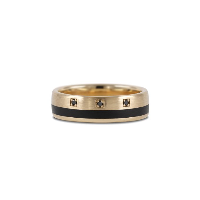 Brushed_Carbon_wedding_ring_with_black_diamonds_yellow_gold