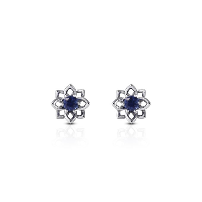Uhani_cvet_s_safirjem_belo_zlato Sapphire_Flower_Earrings_white_gold