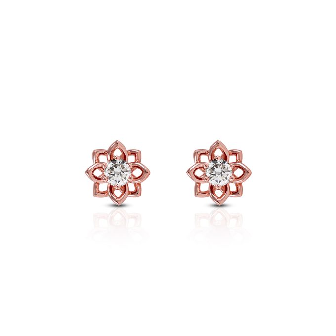 Uhani_cvet_z_diamantom_roza_zlato Diamond_Flower_Earrings_rose_gold