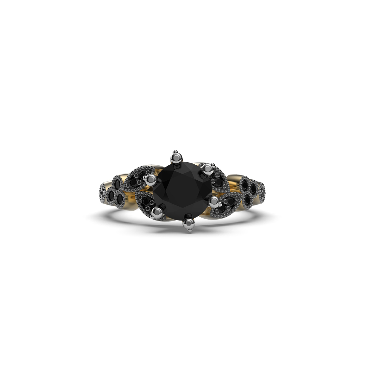 Black diamond Bicolor Vintage inspired engagement ring Zmay Jewelry