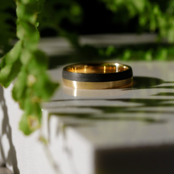 Brushed_Carbon_wedding_ring_two_halves_detail